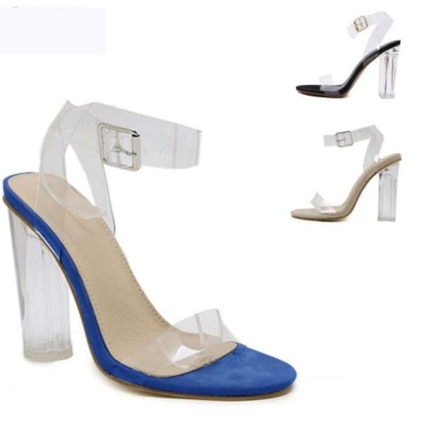 

shoes women fashion transparent sandals ankle high heels block party open toe sandalia summer feminina, Black