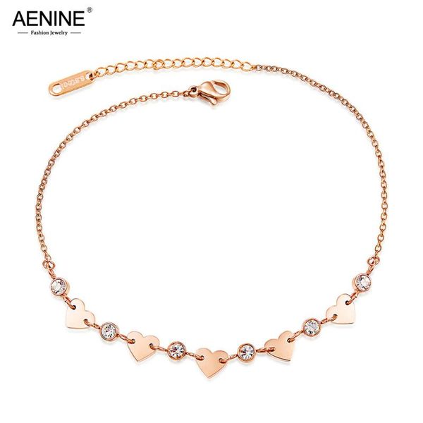 

anklets aenine titanium steel bohemia holiday beach chain & link for women girls trendy cz crystal heart charm anklet 19043, Red;blue