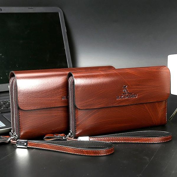 

men wallet organizer double zipper leather business male clutch bag long coin purse phone pocket wallets, Red;black
