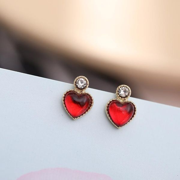 

stud little red heart earrings, french retro baroque earrings for women, 2021 women's jewelry, Golden;silver