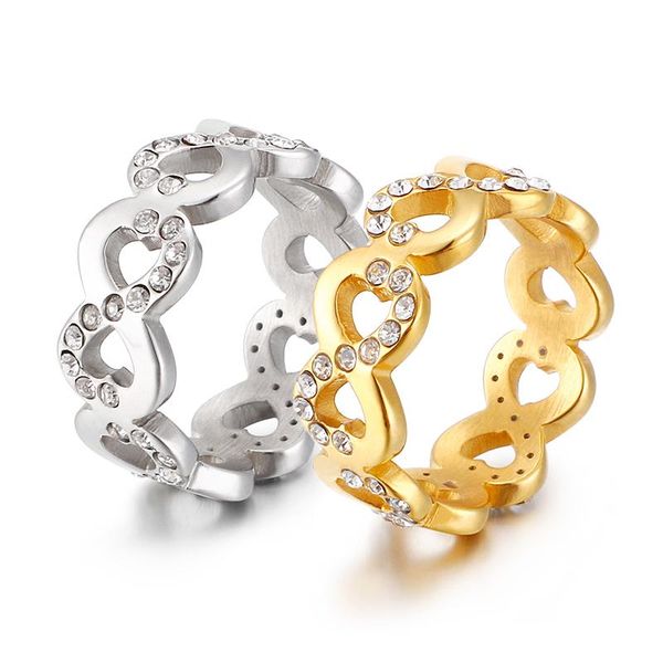 

cluster rings cz stones infinity ring for women silver gold stainless steel "8" design party wedding, Golden;silver