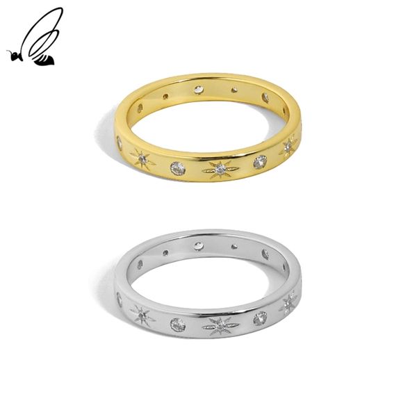

s'steel sterling silver 925 korean simple design micro zircon star rings gifts for women trend fine accessories jewellery 211217, Slivery;golden