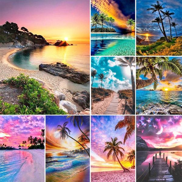 

diamond painting 5d diy landscape sunset beach rhinestone picture embroidery mosaic handmade home decoration art gift