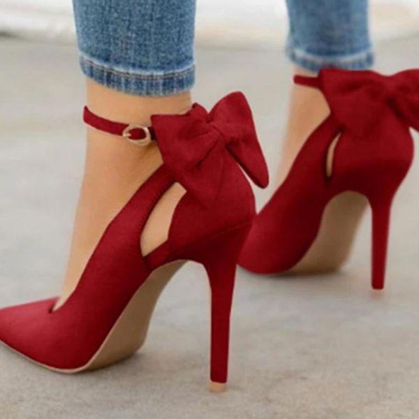 

sandals [fvfv] 8cm butterfly-knot pointed high heels stiletto shallow mouth wild women's single shoes professional work blue, Black
