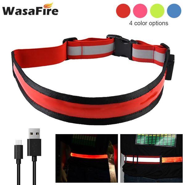 

adjustable led reflective belt illuminated waistband usb rechargeable luminous safety riding for night running bike lights