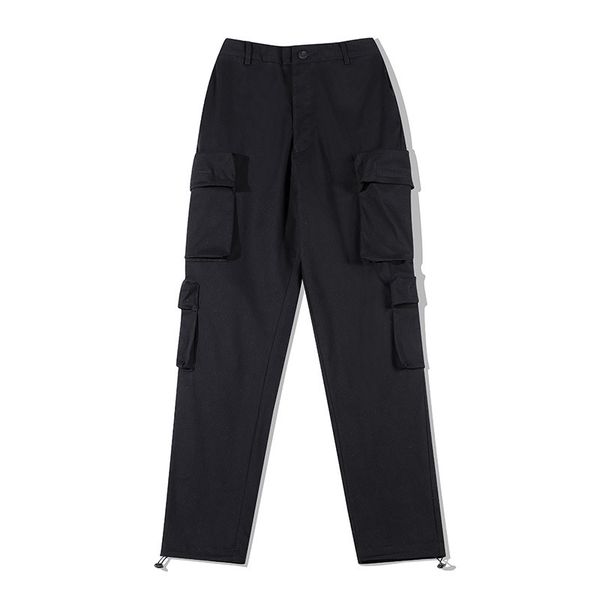 

pants fashionable the multi pocket overalls men's hip hop high street drawstring leggings trend elastic waist casual, Black
