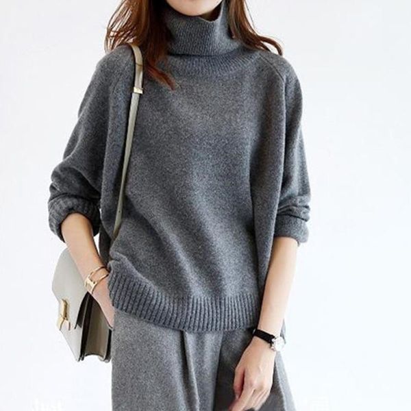 

women's sweaters 2021 autumn winter warm thick turtleneck sweater women casual loose long sleeves harajuku pullovers knitted cc645, White;black