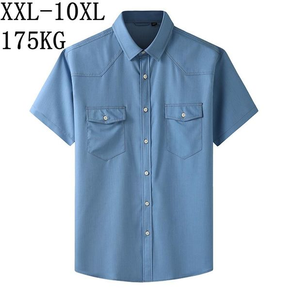 

7xl summer casual oxford men's shirts with pockets comfortable loose shirt men chemise homme blue dress, White;black