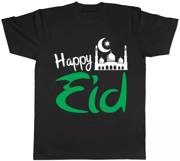 

happy eid green mens womens ladies t-shirt, White;black