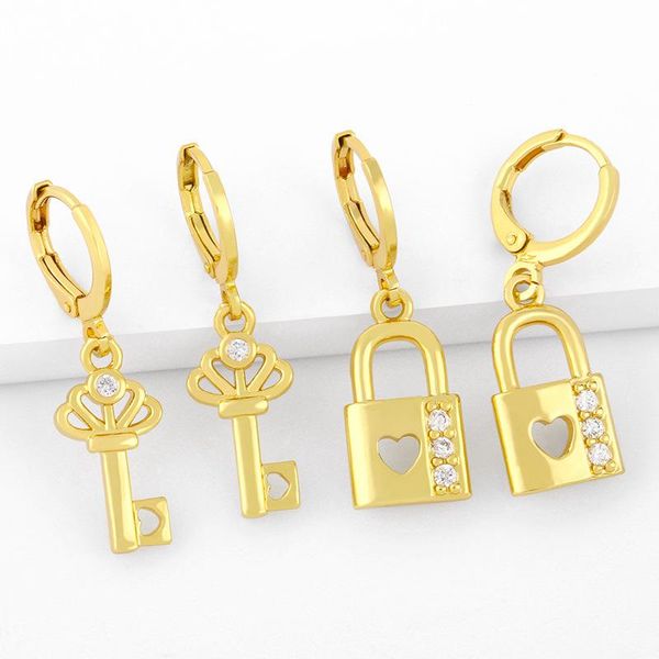 

dangle & chandelier 4pairs fashion heart padlock hoop earrings key earring for women metal copper statement jewelry erv72, Silver