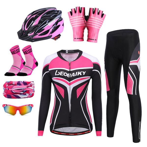 

racing sets summer breathable mountain road bike clothing women cycling full set long sleeve bicycle dress ladies riding wear sports suits, Black;blue