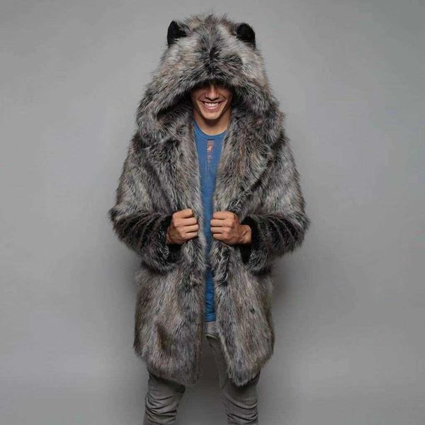 

2021 men's parka coats coat imitation fur winter leisure warm mink long, Black