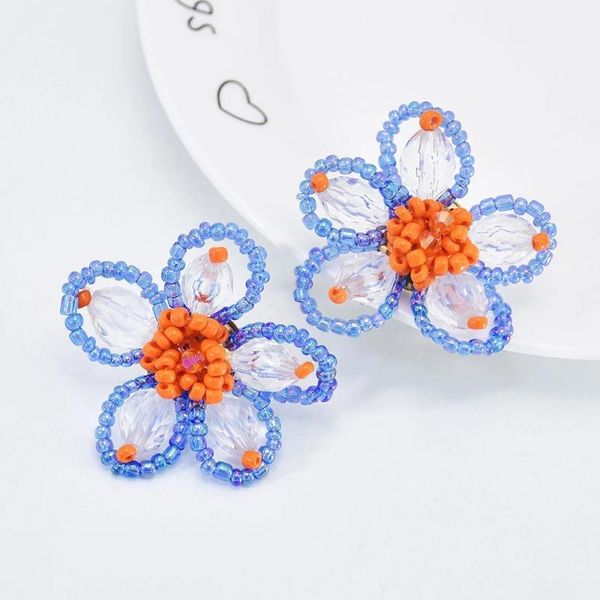 

stud handmade romantic acrylic beads statement flower earrings for women bridal red blue earring holiday party jewelry gift, Golden;silver