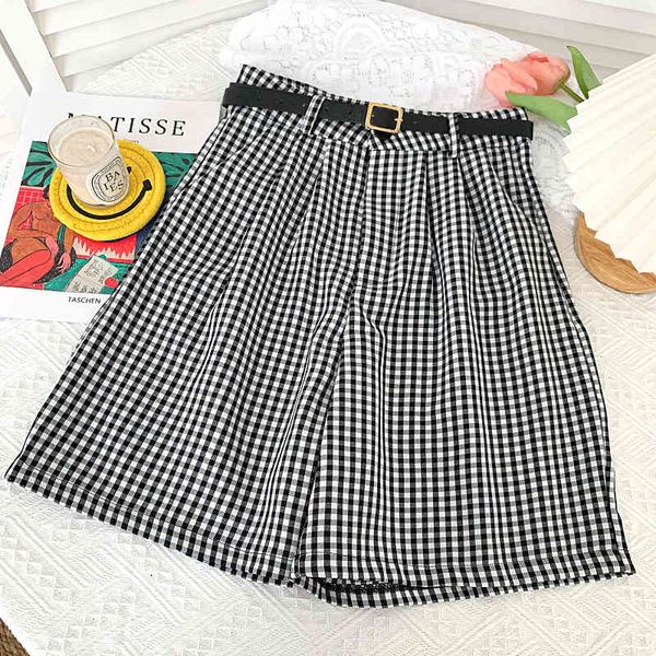 

plaid high waist slim suit five-point shorts straight casual pants women summer 210507, White;black