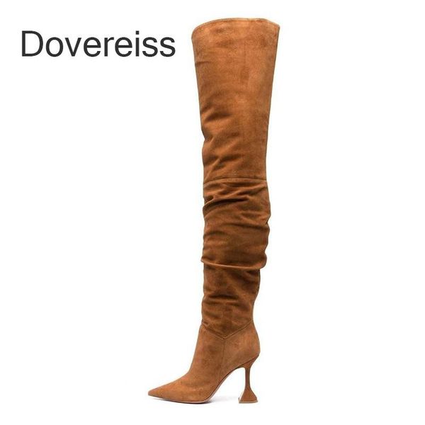 

boots dovereiss fashion female winter elegant suede clear heels stilettos over the knee 40 41 42 43, Black