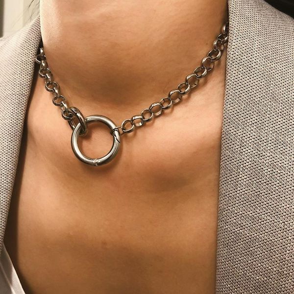 

chokers gold silver color metal circles link chain statement necklaces for women trendy punk jewelry fashion simple necklace kolye femme, Golden;silver