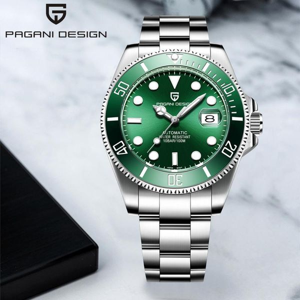 

wristwatches pagani design automatic men's watches water ghost series stainless steel waterproof mechanical men wrist watch, Slivery;brown