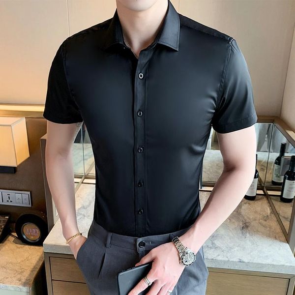 

men's casual shirts summer korean mens shirt daily handsome short sleeve slim fit turn-down collar white social blouses clothing, White;black