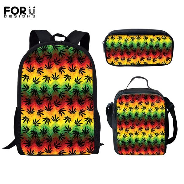

school bags forudesigns rasta color jamaica leaf print 3pcs set primary schoolbags daily backpack child kids daypack rucksack