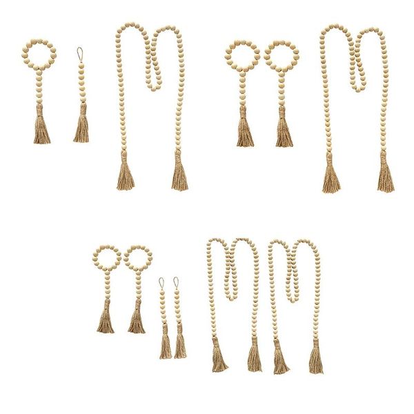 

wood bead garland with tassels farmhouse rustic country decor wall ornament woven hanging decorative objects & figurines