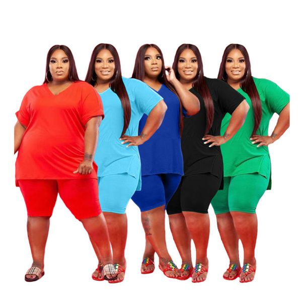 

plus size summer women tracksuits solid t-shirt+short pants two piece set clothing 3xl 4xl 5xl shirts+shorts casual sportswear 5433, Black