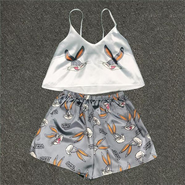 

animal cartoon print summer womens sleepwears v neck pajama sets spaghetti strap cute lingerie and set home suit, Black;red