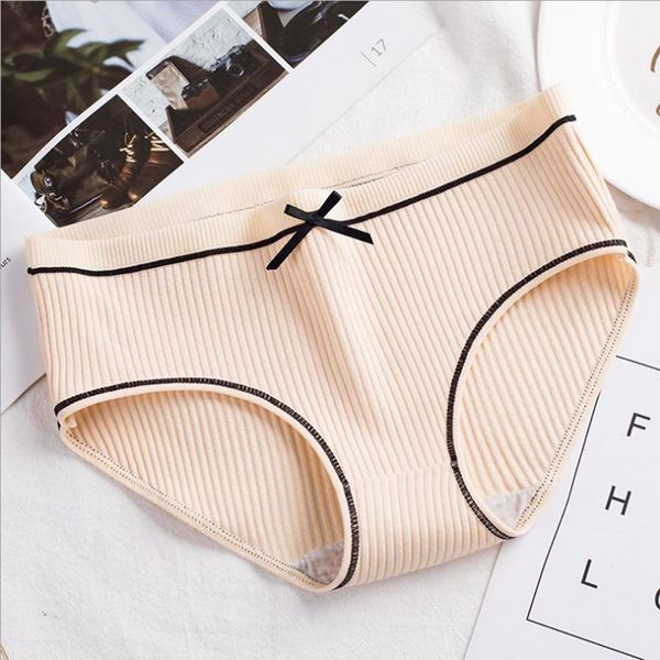 

women's panties cotton underwear striped with bow breathable mid-waist lingerie japanese style briefs multiple colors, Black;pink