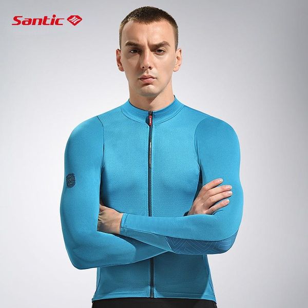 

racing jackets santic men cycling jersey long sleeve spring mtb road bike bicycle wear sportswear reflective clothing asian size, Black;red