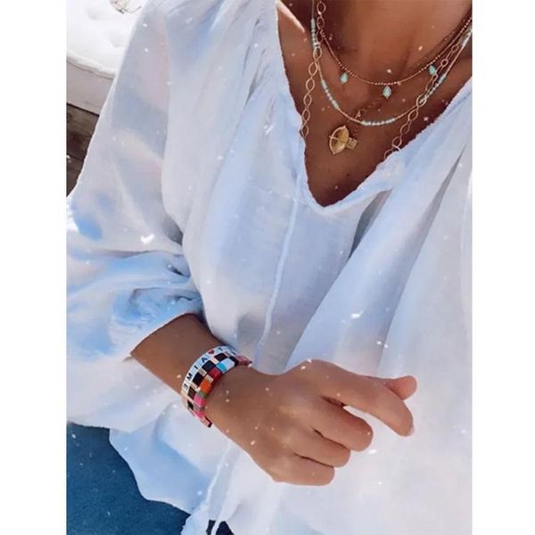 

vintage women blouse plus size v-neck korean fashion clothing 2021 boho clothes woman streetwear women's blouses & shirts, White