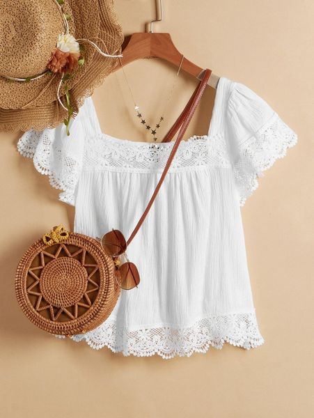 

square neck butterfly sleeve m5rt#, White