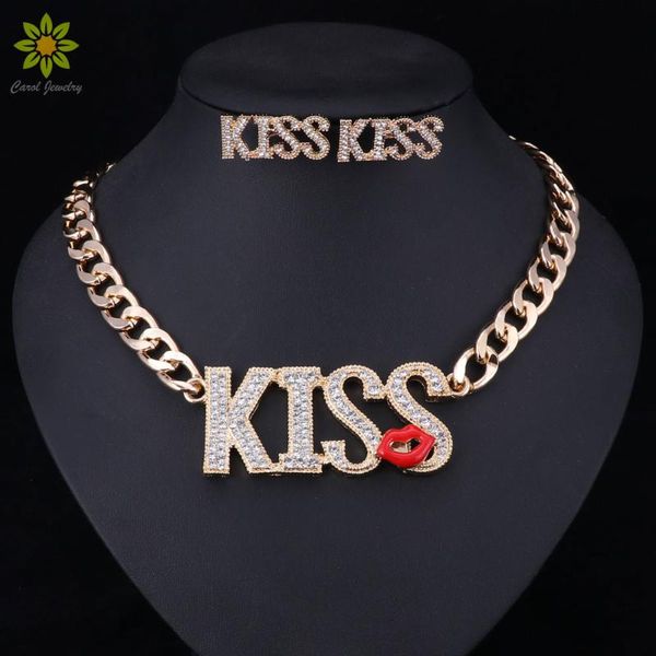 

earrings & necklace gold color letter pendants for women cute red kiss lips silver sets fashion jewelry
