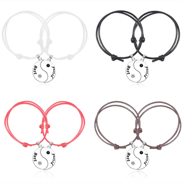 

multicolor adjustable leather rope bracelet yin yang tai chi pendant friend for women men charm jewelry gift bracelets, Golden;silver