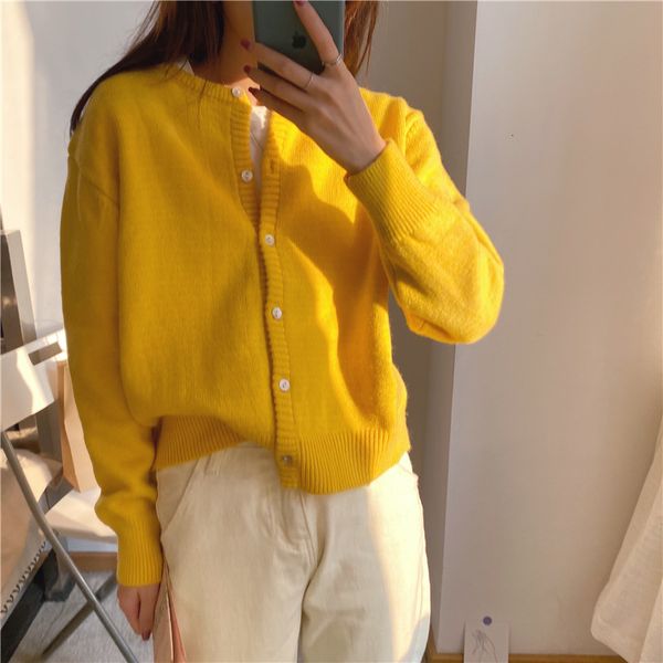 

women's knits & tees autumn and winter korean cardigan o neck solid color long-sleeve cardigan sweater short loose full knitted ja, White