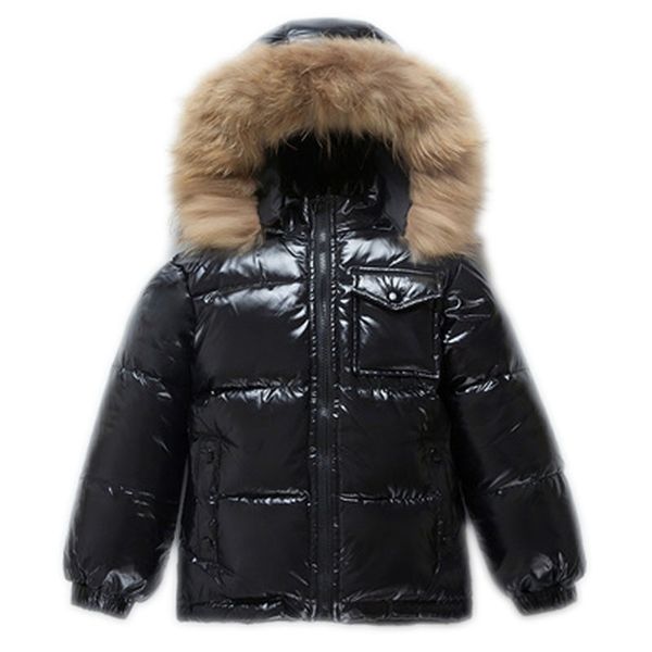 

fashion winter down jacket for boys children's clothing thicken outerwear coats real fur hooded kids 1-16y 211007, Blue;gray