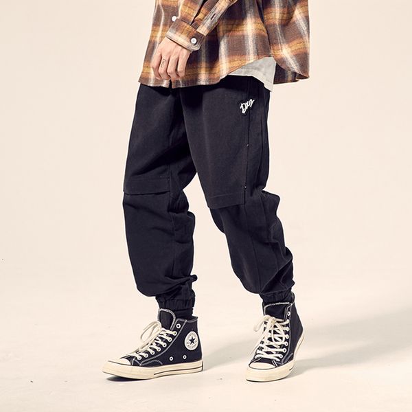 

jeans japanese vintage fashion men jeans loose fit spliced designer casual cargo pants streetwear hip hop jogger trousers, Blue