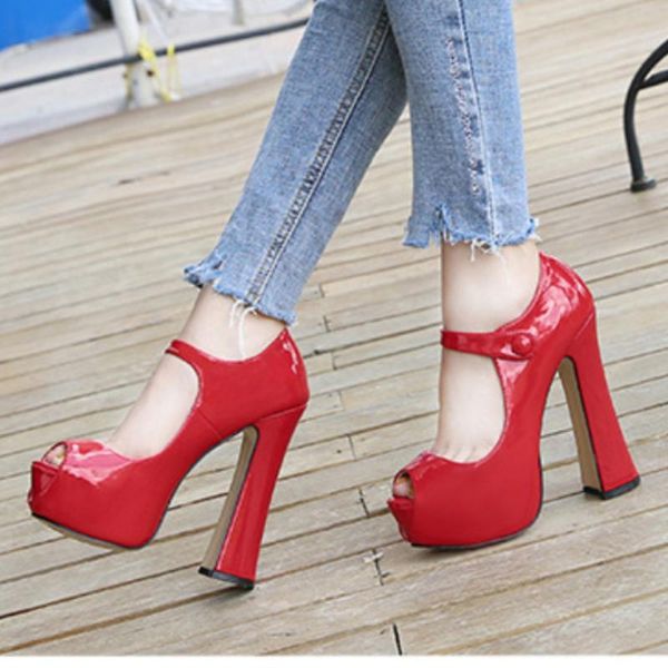 

dress shoes women peep toe pumps platform red black nude leopard high heels 14 cm hoof heel women's patent leather