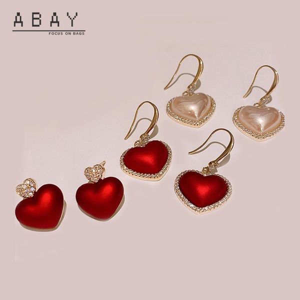 

stud s925 silver needle red peach heart earrings women fashion inlaid rhinestone love christmas atmosphere elegant ear pendant, Golden;silver