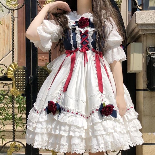 

luxury casual dresses genuine lolita summer short sleeve long skirt op princs drs daily white xueji jsk drs, Black;gray