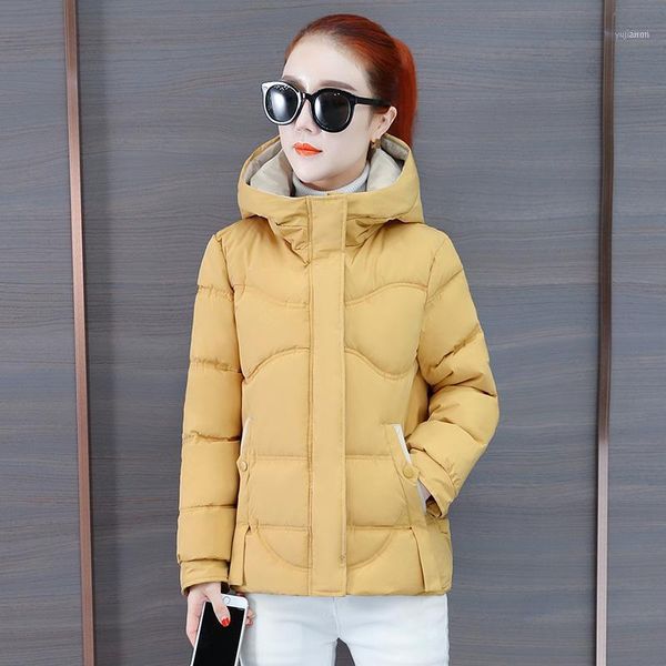 

women's down & parkas women solid hoodies coat 2021 winter fashion splice zipper pockets button long sleeve thickening loose short oute, Black