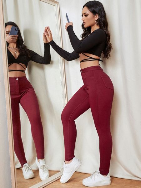 

high waist raw hem skinny jeans z9ak#, Blue