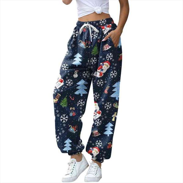 

christmas pattern harajuku joggers womens capris wide leg sweatpants trousers elastic high waist pockets streetwear casual pant, Black;white