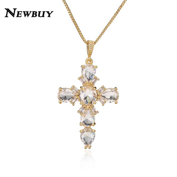 

pendant necklaces buy big size statement cross necklace gold color box chain luxury crystal cz for men women wholesale, Silver