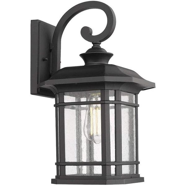 

outdoor wall lamps emliviar lights for house, 1-light exterior sconce black finish with clear seeded glass, 17" height, 22021m