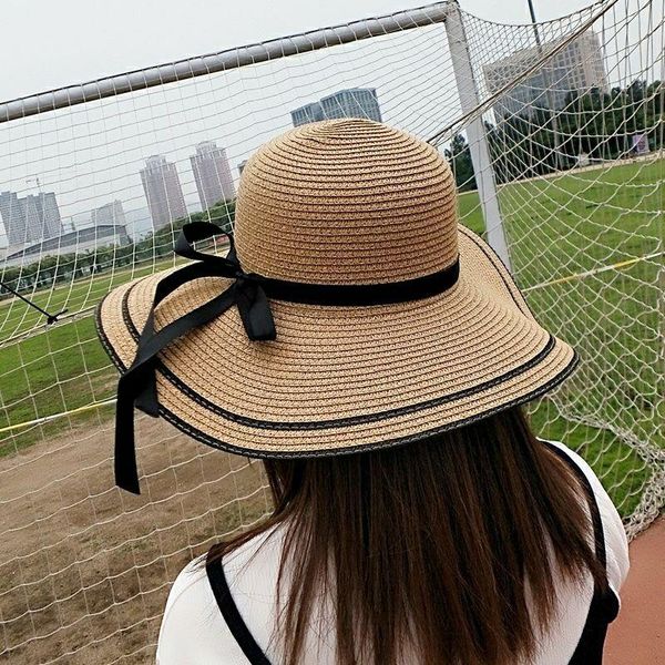 

summer straw hat women big wide brim beach sun foldable block uv protection panama bone chapeu feminino hats, Blue;gray