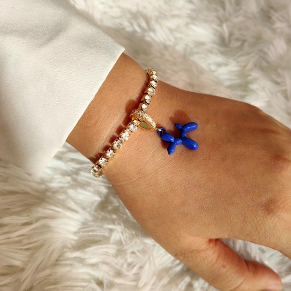 

link, chain shiny zircon balloon dog charm crystal tennis bracelet for women candy color cartoon animal rhinestone bracelets jewelry, Black