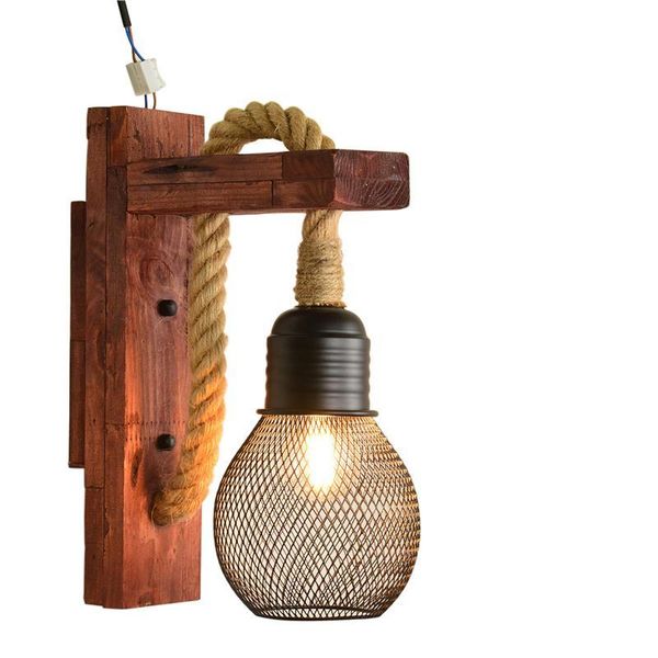

wall lamp vintage wooden led rope sconce retro decorative industrial e27 light for living room bedroom restaurant