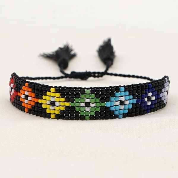 

beaded, strands boho tassel charm seed beads bracelets for women fashion evil eye colorful handmade bracelet pulsera jewelry friendship gift, Black