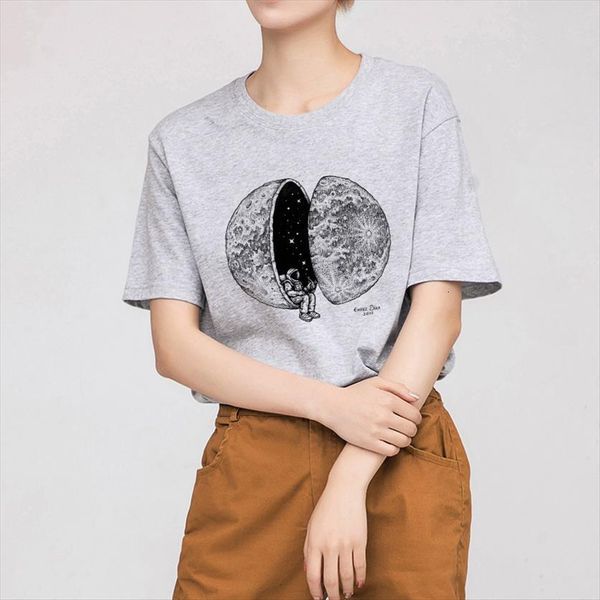 

fashion harajuku cosmic astronaut personality women t shirt print summer casual funny loose short sleeve plus size, White