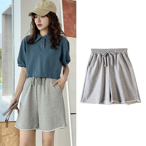 

women's shorts gray sports wide-leg high waist 2021 spring and summer loose outer wear middle pants trendy casual, White;black
