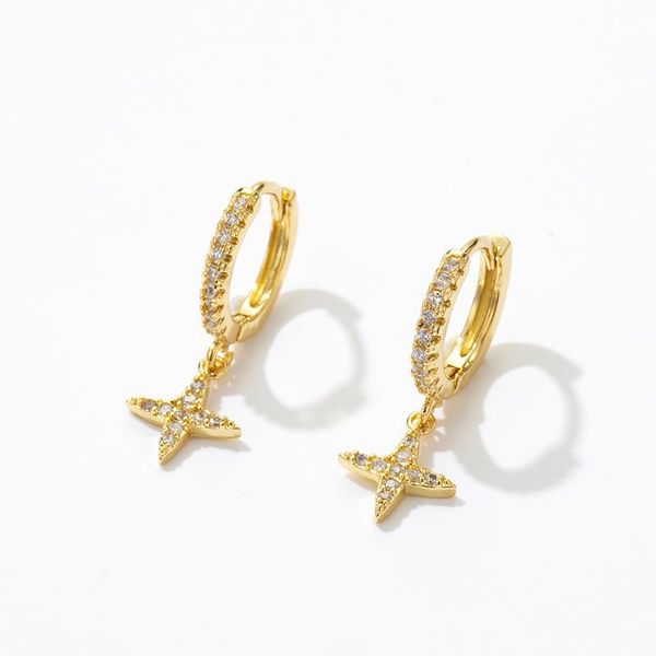 

hoop & huggie fashion brilliant crystal zircon fine star small earrings geometric metal style simple for women jewelry, Golden;silver